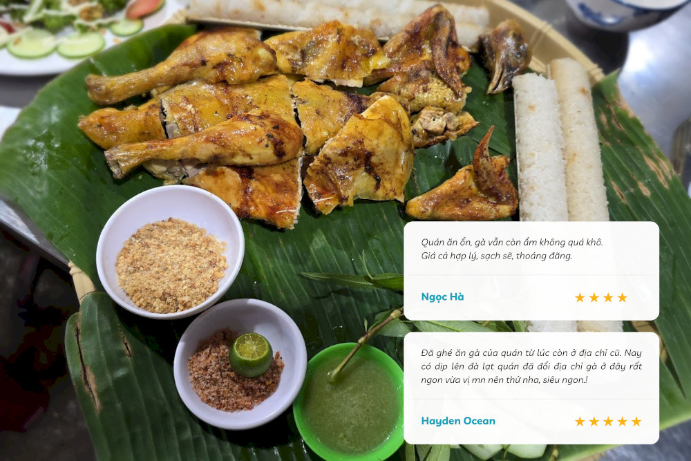 Quán Cô Sinh là địa điểm được nhiều du khách lựa chọn khi muốn thưởng thức gà nướng cơm lam
